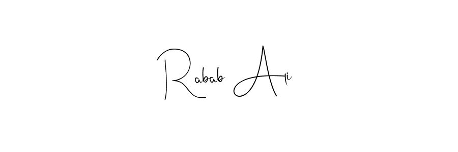 if you are searching for the best signature style for your name Rabab Ali. so please give up your signature search. here we have designed multiple signature styles  using Andilay-7BmLP. Rabab Ali signature style 4 images and pictures png