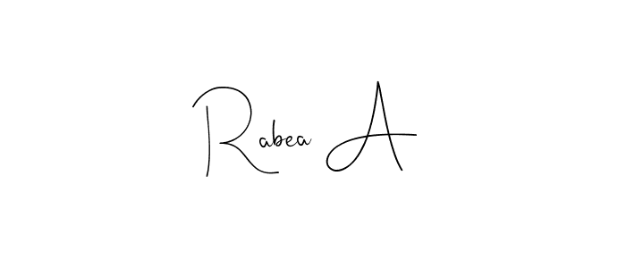 How to make Rabea A name signature. Use Andilay-7BmLP style for creating short signs online. This is the latest handwritten sign. Rabea A signature style 4 images and pictures png