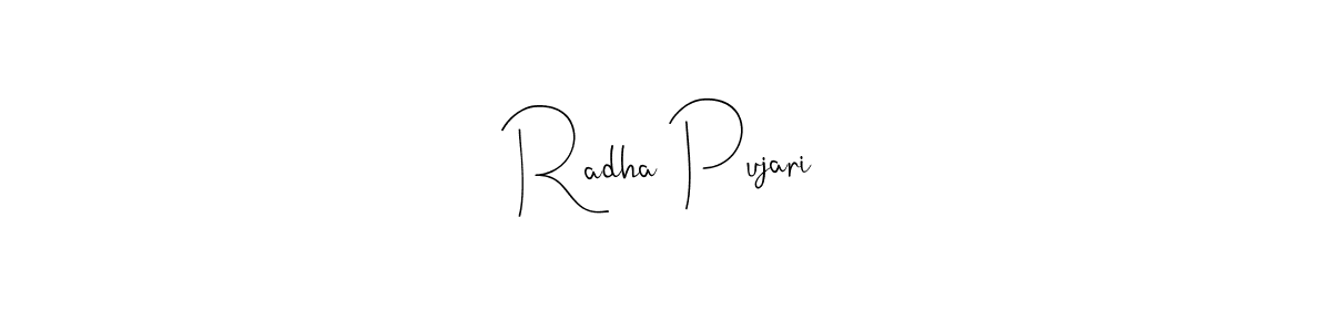 if you are searching for the best signature style for your name Radha Pujari. so please give up your signature search. here we have designed multiple signature styles  using Andilay-7BmLP. Radha Pujari signature style 4 images and pictures png
