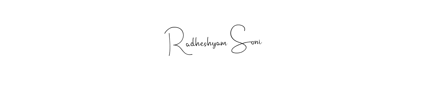 The best way (Andilay-7BmLP) to make a short signature is to pick only two or three words in your name. The name Radheshyam Soni include a total of six letters. For converting this name. Radheshyam Soni signature style 4 images and pictures png