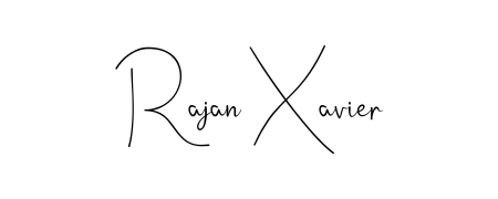 A sleek calligraphic signature for name Rajan Xavier utilizing Andilay-7BmLP styling. Great for adding personal signatures to photos and art. Rajan Xavier signature style 4 images and pictures png