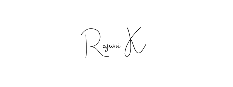 if you are searching for the best signature style for your name Rajani K. so please give up your signature search. here we have designed multiple signature styles  using Andilay-7BmLP. Rajani K signature style 4 images and pictures png