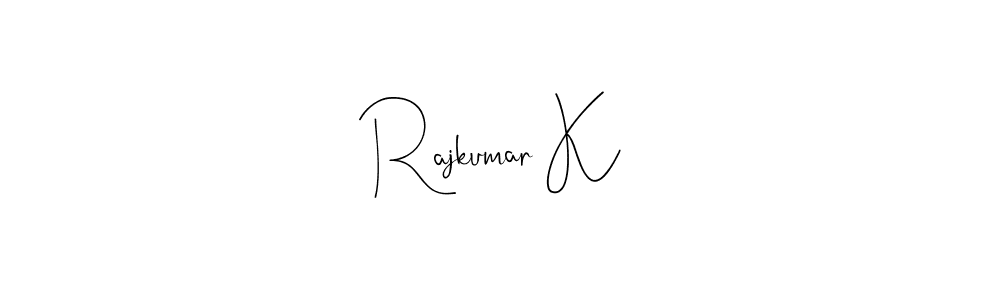 if you are searching for the best signature style for your name Rajkumar K. so please give up your signature search. here we have designed multiple signature styles  using Andilay-7BmLP. Rajkumar K signature style 4 images and pictures png