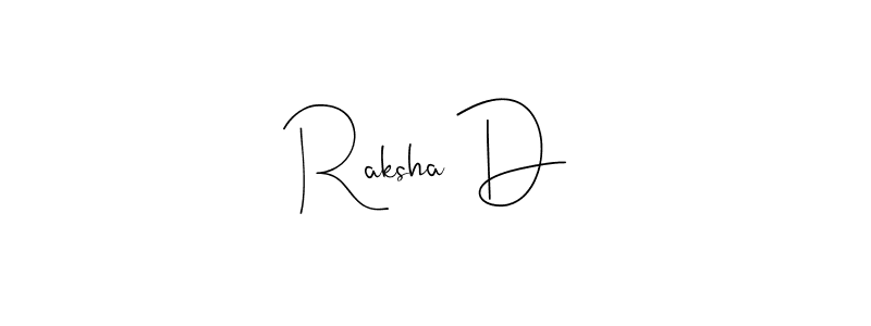 if you are searching for the best signature style for your name Raksha D. so please give up your signature search. here we have designed multiple signature styles  using Andilay-7BmLP. Raksha D signature style 4 images and pictures png