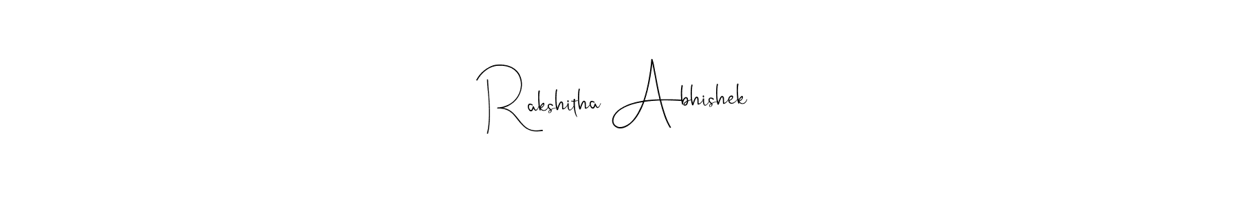 Also we have Rakshitha Abhishek name is the best signature style. Create professional handwritten signature collection using Andilay-7BmLP autograph style. Rakshitha Abhishek signature style 4 images and pictures png