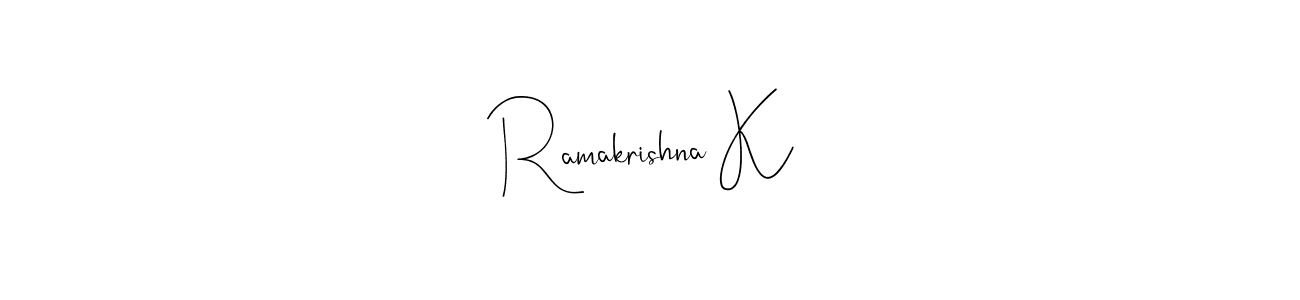 The best way (Andilay-7BmLP) to make a short signature is to pick only two or three words in your name. The name Ramakrishna K include a total of six letters. For converting this name. Ramakrishna K signature style 4 images and pictures png