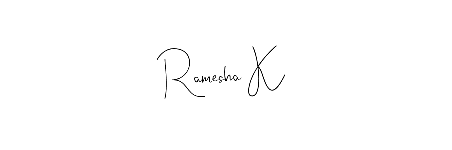 if you are searching for the best signature style for your name Ramesha K. so please give up your signature search. here we have designed multiple signature styles  using Andilay-7BmLP. Ramesha K signature style 4 images and pictures png