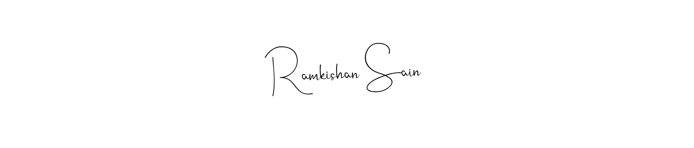 if you are searching for the best signature style for your name Ramkishan Sain. so please give up your signature search. here we have designed multiple signature styles  using Andilay-7BmLP. Ramkishan Sain signature style 4 images and pictures png