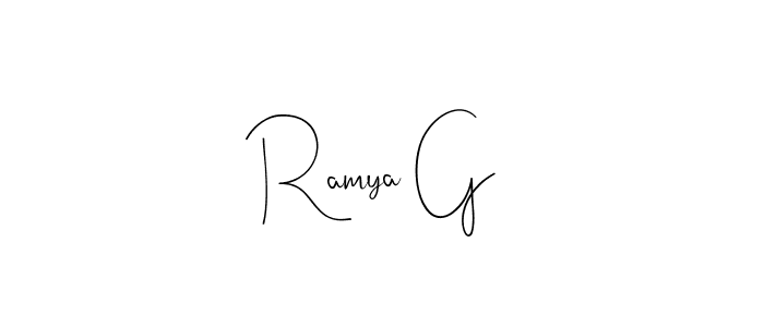 if you are searching for the best signature style for your name Ramya G. so please give up your signature search. here we have designed multiple signature styles  using Andilay-7BmLP. Ramya G signature style 4 images and pictures png