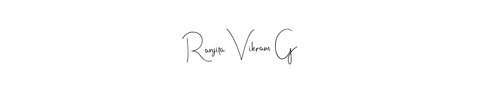 if you are searching for the best signature style for your name Ranjita Vikram G. so please give up your signature search. here we have designed multiple signature styles  using Andilay-7BmLP. Ranjita Vikram G signature style 4 images and pictures png