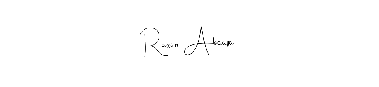 The best way (Andilay-7BmLP) to make a short signature is to pick only two or three words in your name. The name Razan Abdalla include a total of six letters. For converting this name. Razan Abdalla signature style 4 images and pictures png