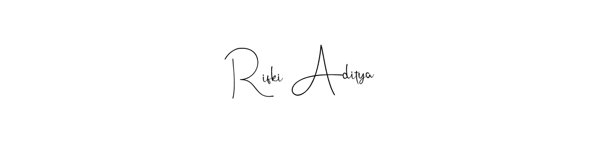 How to make Rifki Aditya name signature. Use Andilay-7BmLP style for creating short signs online. This is the latest handwritten sign. Rifki Aditya signature style 4 images and pictures png