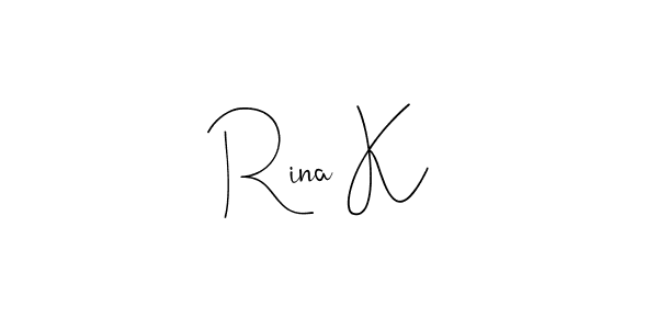 How to make Rina K name signature. Use Andilay-7BmLP style for creating short signs online. This is the latest handwritten sign. Rina K signature style 4 images and pictures png