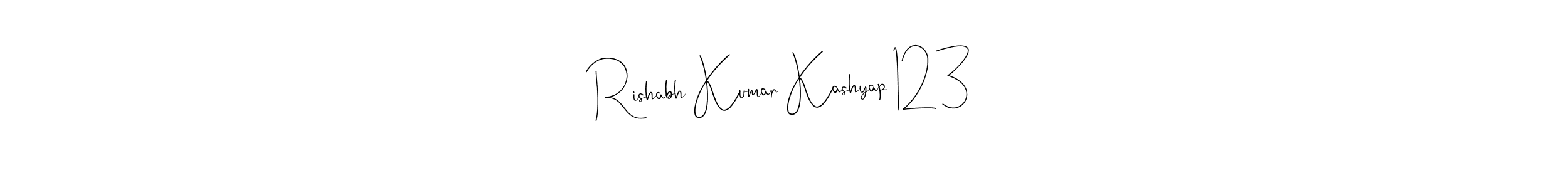 How to make Rishabh Kumar Kashyap 123 name signature. Use Andilay-7BmLP style for creating short signs online. This is the latest handwritten sign. Rishabh Kumar Kashyap 123 signature style 4 images and pictures png