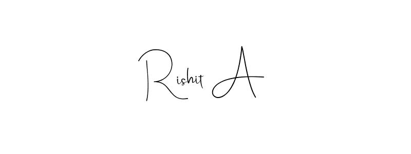 if you are searching for the best signature style for your name Rishit A. so please give up your signature search. here we have designed multiple signature styles  using Andilay-7BmLP. Rishit A signature style 4 images and pictures png