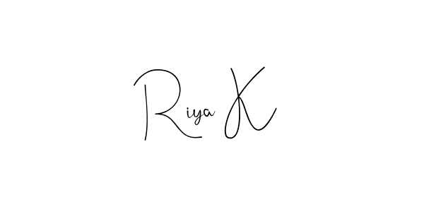 The best way (Andilay-7BmLP) to make a short signature is to pick only two or three words in your name. The name Riya K include a total of six letters. For converting this name. Riya K signature style 4 images and pictures png