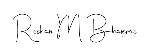 Designed for modern professionals: Roshan M Bhalerao name signature crafted with Andilay-7BmLP script. Ready for digital PDF workflows. Roshan M Bhalerao signature style 4 images and pictures png