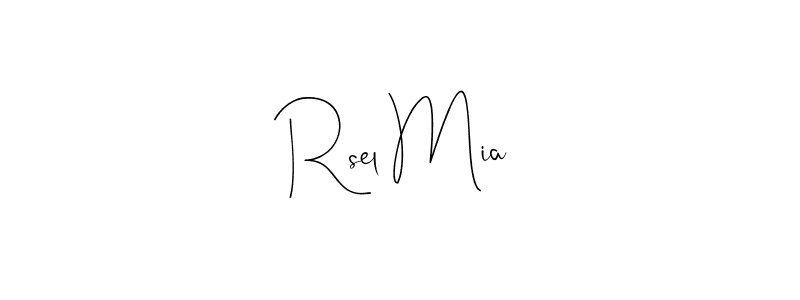 How to make Rsel Mia name signature. Use Andilay-7BmLP style for creating short signs online. This is the latest handwritten sign. Rsel Mia signature style 4 images and pictures png