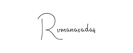 A sleek calligraphic signature for name Rumanasadaf utilizing Andilay-7BmLP styling. Great for adding personal signatures to photos and art. Rumanasadaf signature style 4 images and pictures png
