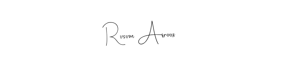 The best way (Andilay-7BmLP) to make a short signature is to pick only two or three words in your name. The name Rusum Afrooz include a total of six letters. For converting this name. Rusum Afrooz signature style 4 images and pictures png