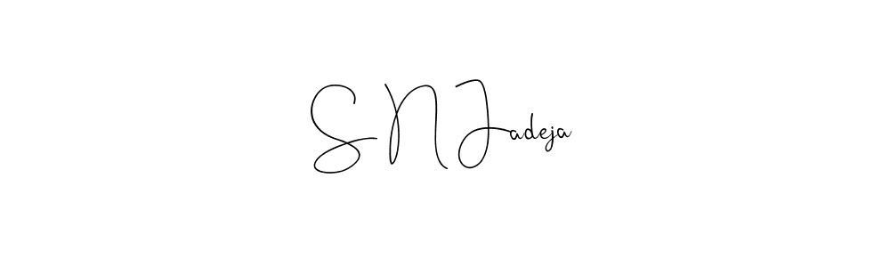 You should practise on your own different ways (Andilay-7BmLP) to write your name (S N Jadeja) in signature. don't let someone else do it for you. S N Jadeja signature style 4 images and pictures png