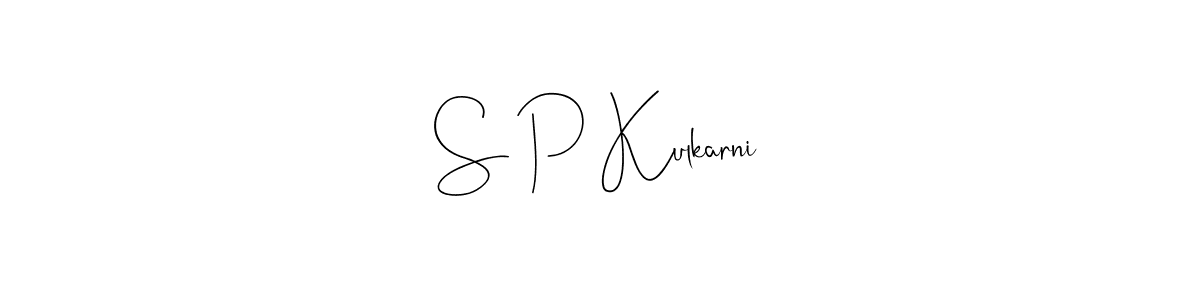 if you are searching for the best signature style for your name S P Kulkarni. so please give up your signature search. here we have designed multiple signature styles  using Andilay-7BmLP. S P Kulkarni signature style 4 images and pictures png