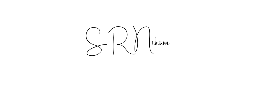 if you are searching for the best signature style for your name S R Nikam. so please give up your signature search. here we have designed multiple signature styles  using Andilay-7BmLP. S R Nikam signature style 4 images and pictures png