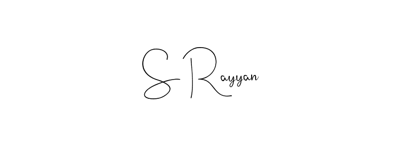 How to make S Rayyan name signature. Use Andilay-7BmLP style for creating short signs online. This is the latest handwritten sign. S Rayyan signature style 4 images and pictures png