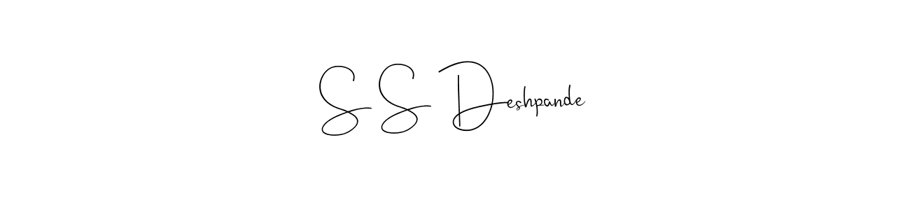 Use a signature maker to create a handwritten signature online. With this signature software, you can design (Andilay-7BmLP) your own signature for name S S Deshpande. S S Deshpande signature style 4 images and pictures png