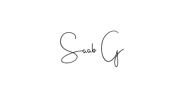 if you are searching for the best signature style for your name Saab G. so please give up your signature search. here we have designed multiple signature styles  using Andilay-7BmLP. Saab G signature style 4 images and pictures png