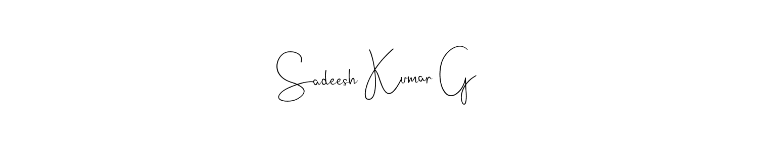 The best way (Andilay-7BmLP) to make a short signature is to pick only two or three words in your name. The name Sadeesh Kumar G include a total of six letters. For converting this name. Sadeesh Kumar G signature style 4 images and pictures png