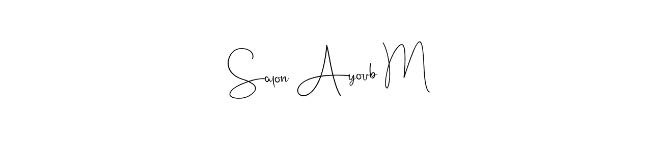 The best way (Andilay-7BmLP) to make a short signature is to pick only two or three words in your name. The name Salon Ayoub M include a total of six letters. For converting this name. Salon Ayoub M signature style 4 images and pictures png