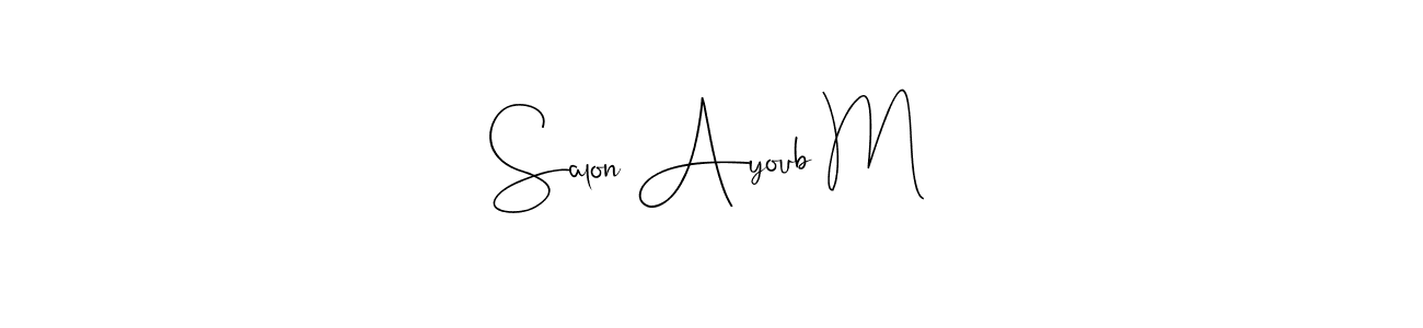 Andilay-7BmLP is a professional signature style that is perfect for those who want to add a touch of class to their signature. It is also a great choice for those who want to make their signature more unique. Get Salon Ayoub M name to fancy signature for free. Salon Ayoub M signature style 4 images and pictures png