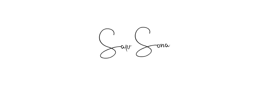 How to make Salu Sona name signature. Use Andilay-7BmLP style for creating short signs online. This is the latest handwritten sign. Salu Sona signature style 4 images and pictures png
