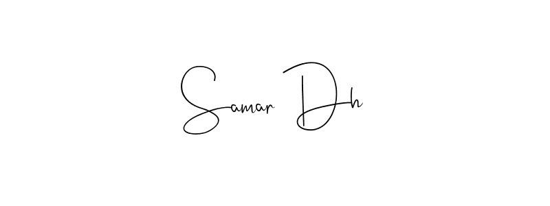 if you are searching for the best signature style for your name Samar Dh. so please give up your signature search. here we have designed multiple signature styles  using Andilay-7BmLP. Samar Dh signature style 4 images and pictures png