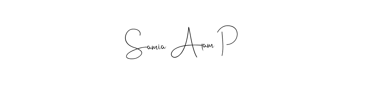 The best way (Andilay-7BmLP) to make a short signature is to pick only two or three words in your name. The name Samia Alam P include a total of six letters. For converting this name. Samia Alam P signature style 4 images and pictures png