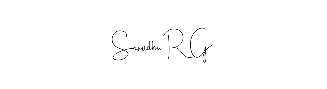 How to make Samidha R G name signature. Use Andilay-7BmLP style for creating short signs online. This is the latest handwritten sign. Samidha R G signature style 4 images and pictures png