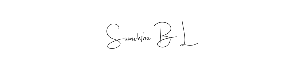 You should practise on your own different ways (Andilay-7BmLP) to write your name (Samuktha B L) in signature. don't let someone else do it for you. Samuktha B L signature style 4 images and pictures png