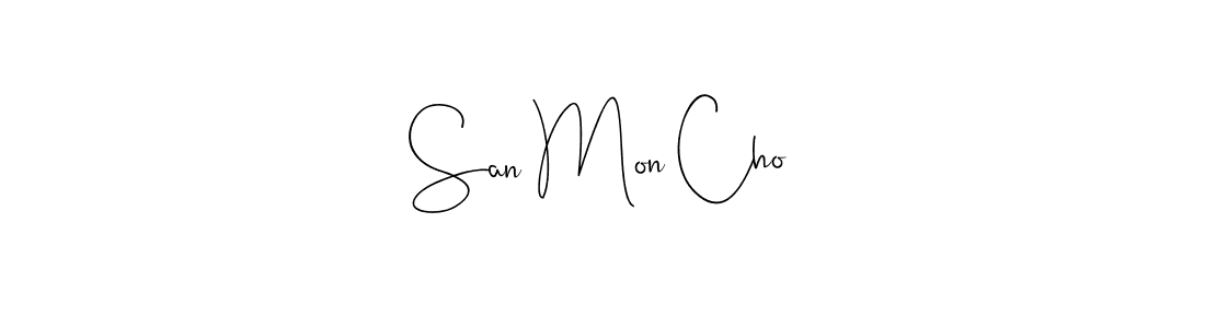How to make San Mon Cho name signature. Use Andilay-7BmLP style for creating short signs online. This is the latest handwritten sign. San Mon Cho signature style 4 images and pictures png