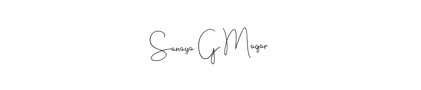 Also You can easily find your signature by using the search form. We will create Sanaya G Magar name handwritten signature images for you free of cost using Andilay-7BmLP sign style. Sanaya G Magar signature style 4 images and pictures png