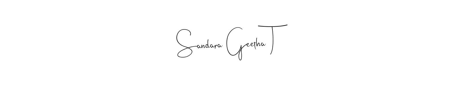 See photos of Sandara Geetha T official signature by Spectra . Check more albums & portfolios. Read reviews & check more about Andilay-7BmLP font. Sandara Geetha T signature style 4 images and pictures png