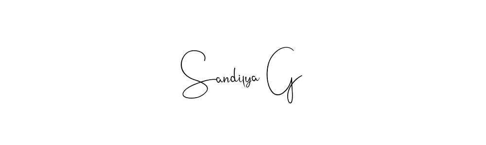 How to make Sandilya G name signature. Use Andilay-7BmLP style for creating short signs online. This is the latest handwritten sign. Sandilya G signature style 4 images and pictures png