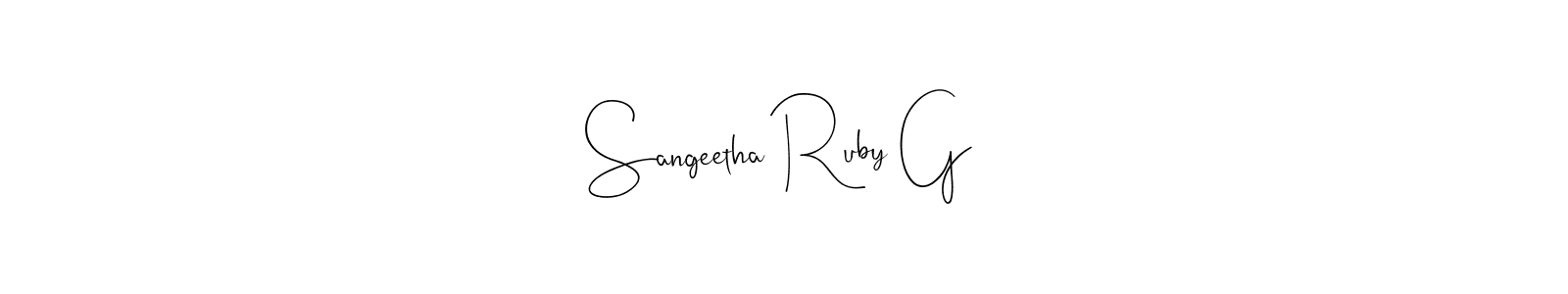 The best way (Andilay-7BmLP) to make a short signature is to pick only two or three words in your name. The name Sangeetha Ruby G include a total of six letters. For converting this name. Sangeetha Ruby G signature style 4 images and pictures png