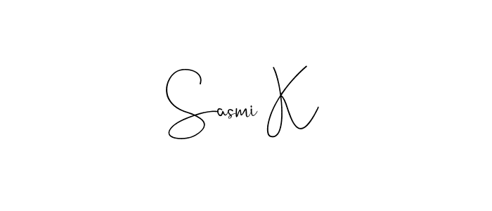 if you are searching for the best signature style for your name Sasmi K. so please give up your signature search. here we have designed multiple signature styles  using Andilay-7BmLP. Sasmi K signature style 4 images and pictures png