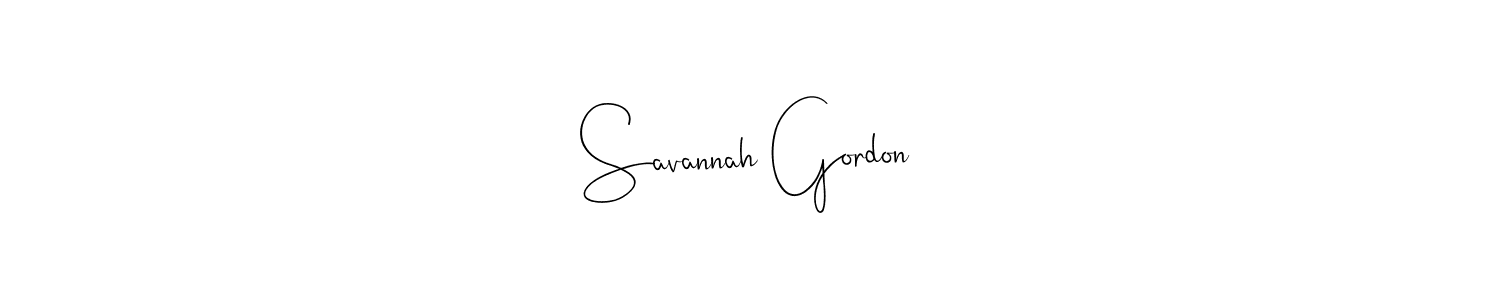 How to make Savannah Gordon name signature. Use Andilay-7BmLP style for creating short signs online. This is the latest handwritten sign. Savannah Gordon signature style 4 images and pictures png