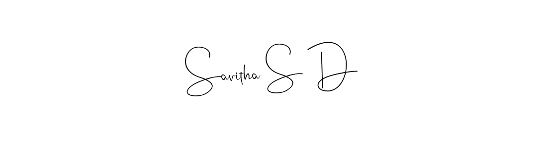 How to make Savitha S D name signature. Use Andilay-7BmLP style for creating short signs online. This is the latest handwritten sign. Savitha S D signature style 4 images and pictures png