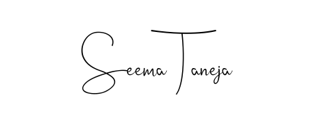 A modern signature idea for name Seema Taneja using Andilay-7BmLP font. Clean strokes and elegant curves make it stand out instantly. Seema Taneja signature style 4 images and pictures png