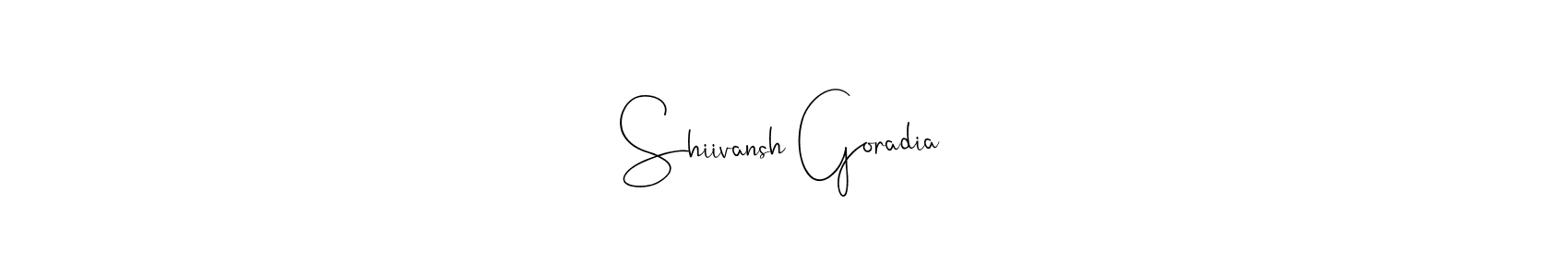 Also You can easily find your signature by using the search form. We will create Shiivansh Goradia name handwritten signature images for you free of cost using Andilay-7BmLP sign style. Shiivansh Goradia signature style 4 images and pictures png