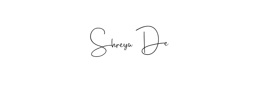 if you are searching for the best signature style for your name Shreya De. so please give up your signature search. here we have designed multiple signature styles  using Andilay-7BmLP. Shreya De signature style 4 images and pictures png