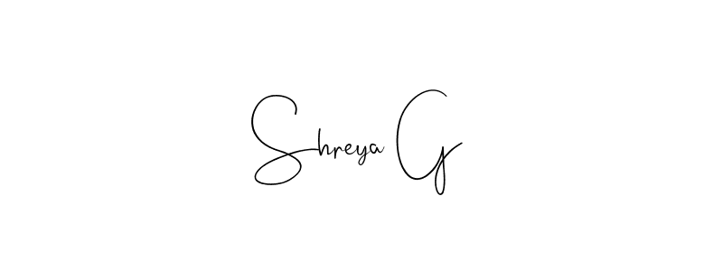 if you are searching for the best signature style for your name Shreya G. so please give up your signature search. here we have designed multiple signature styles  using Andilay-7BmLP. Shreya G signature style 4 images and pictures png